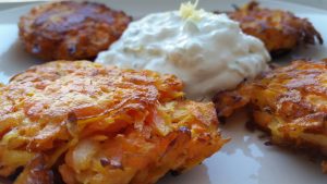 Carrot Latkes with Green Apple Sour Cream