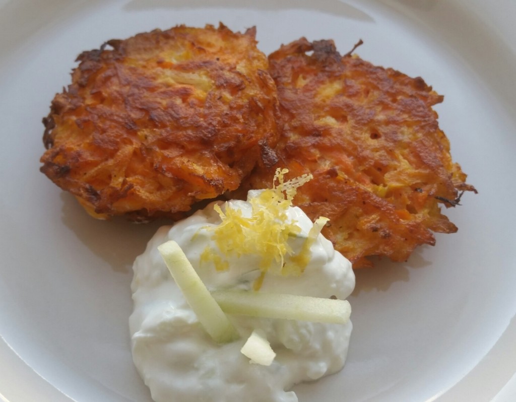 Carrot Latkes with Apple Sour Cream