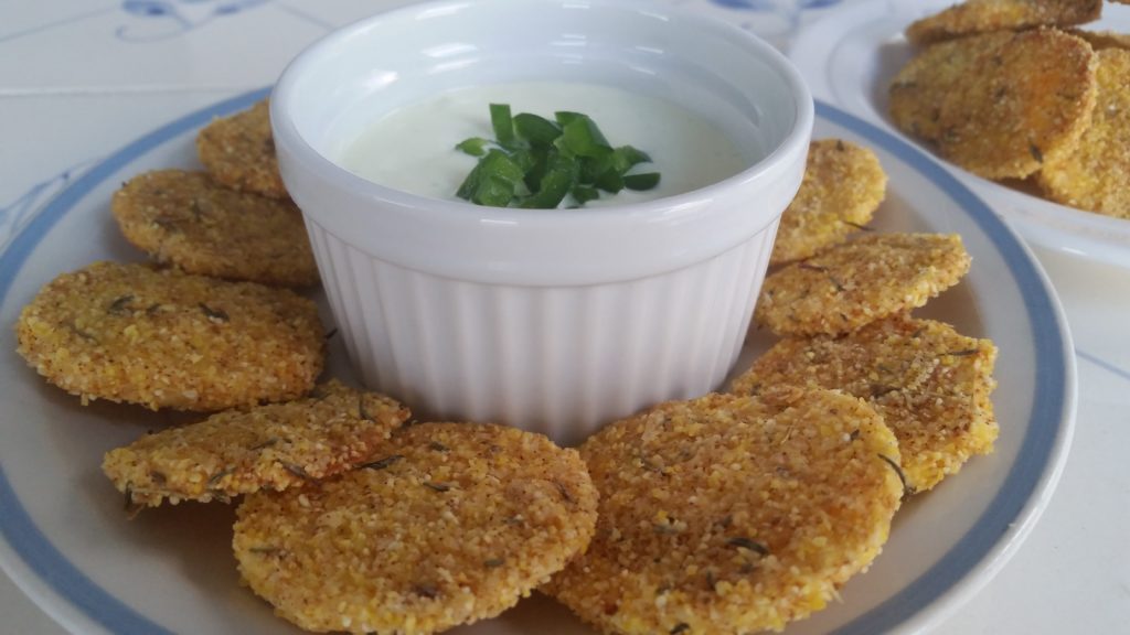 Cornmeal-Crusted Parsnips with Jalapeño-Feta Dip