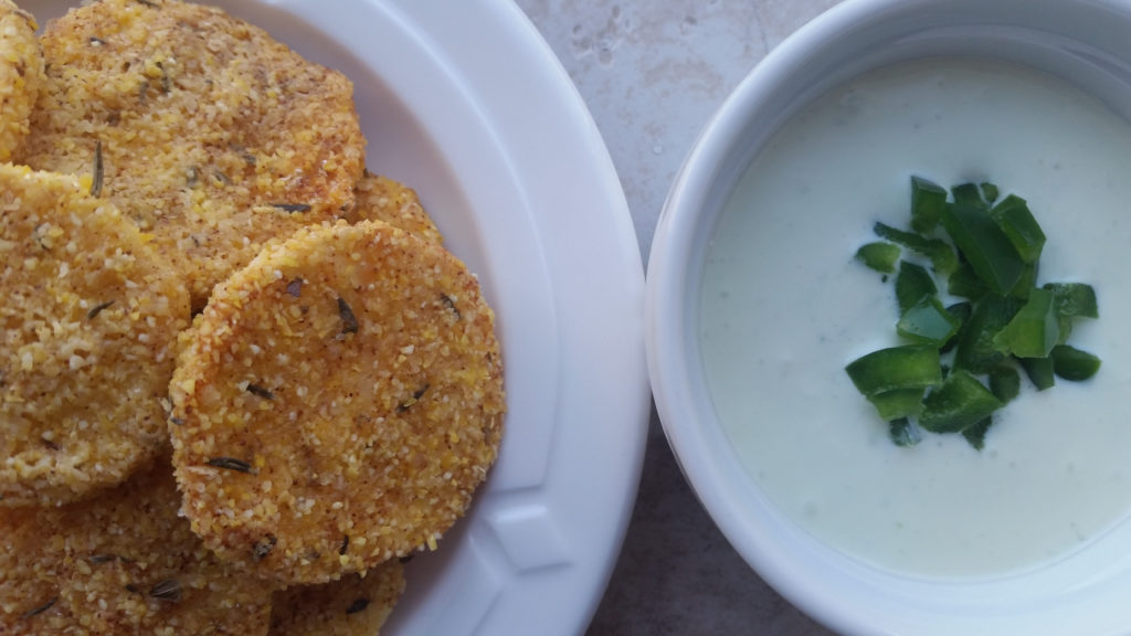 Cornmeal-Crusted Parsnips with Jalapeño-Feta Dip