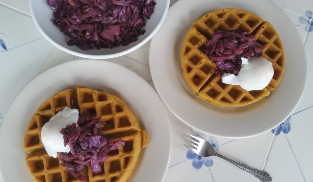 Savory Teff Waffles with Caramelized Cabbage