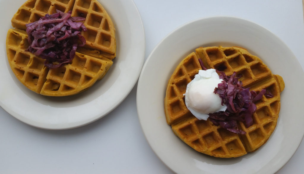 Savory Teff Waffles with Caramelized Cabbage