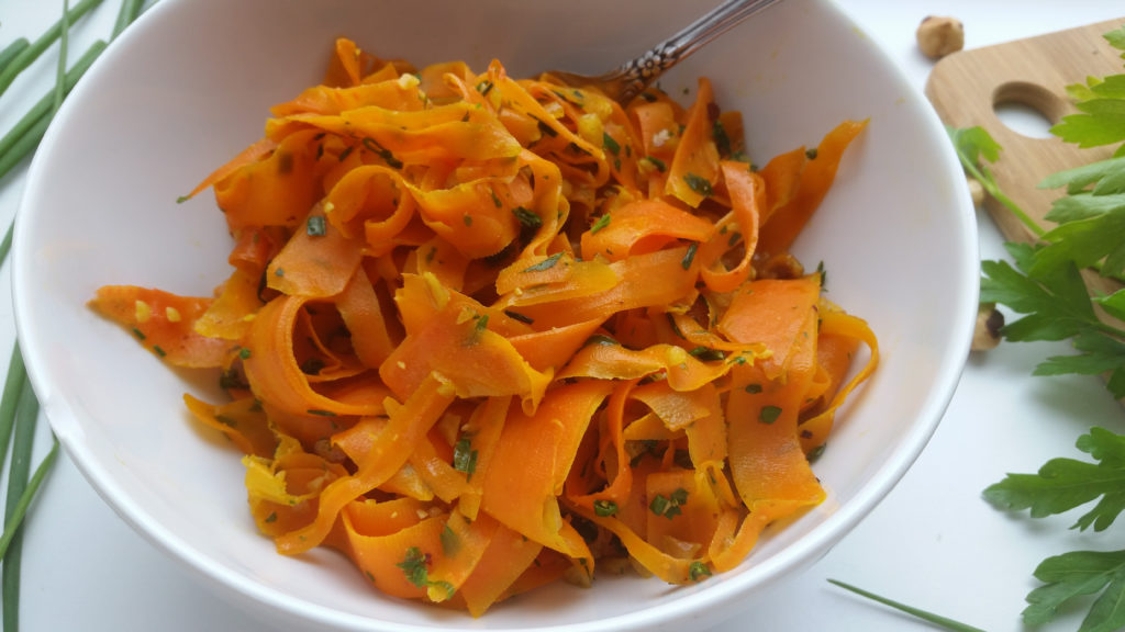 Carrot Pasta with Herbs and Hazelnuts