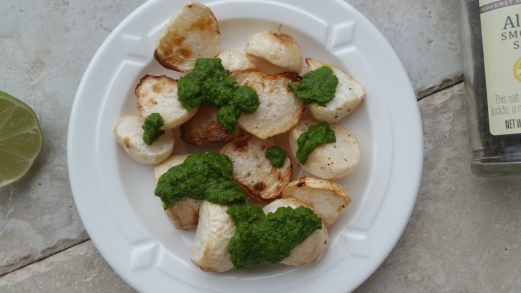 Lime-Roasted Hakurei Turnips with Chimichurri and Smoked Salt