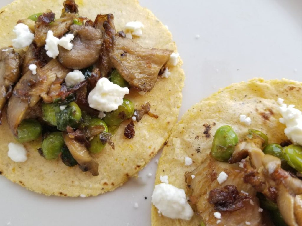 Oyster Mushroom & Edamame Tacos